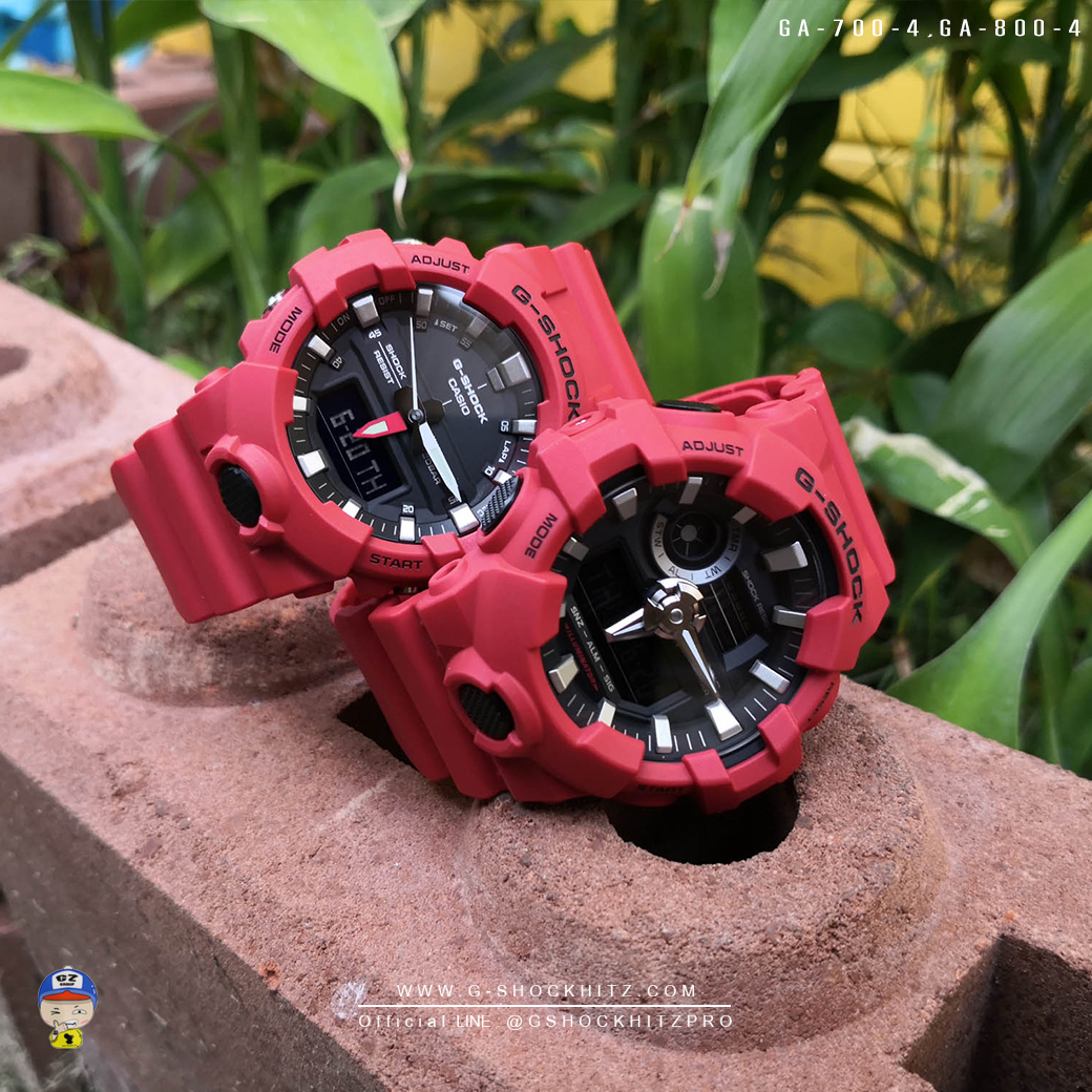 CASIO G-SHOCK นาฬิกาข้อมือ นาฬิกากันน้ำ นาฬิกาของแท้ ประกันศูนย์ CMG 1 ปี รุ่น GA-700-4 / GA-800-4 นาฬิกาสีแดง