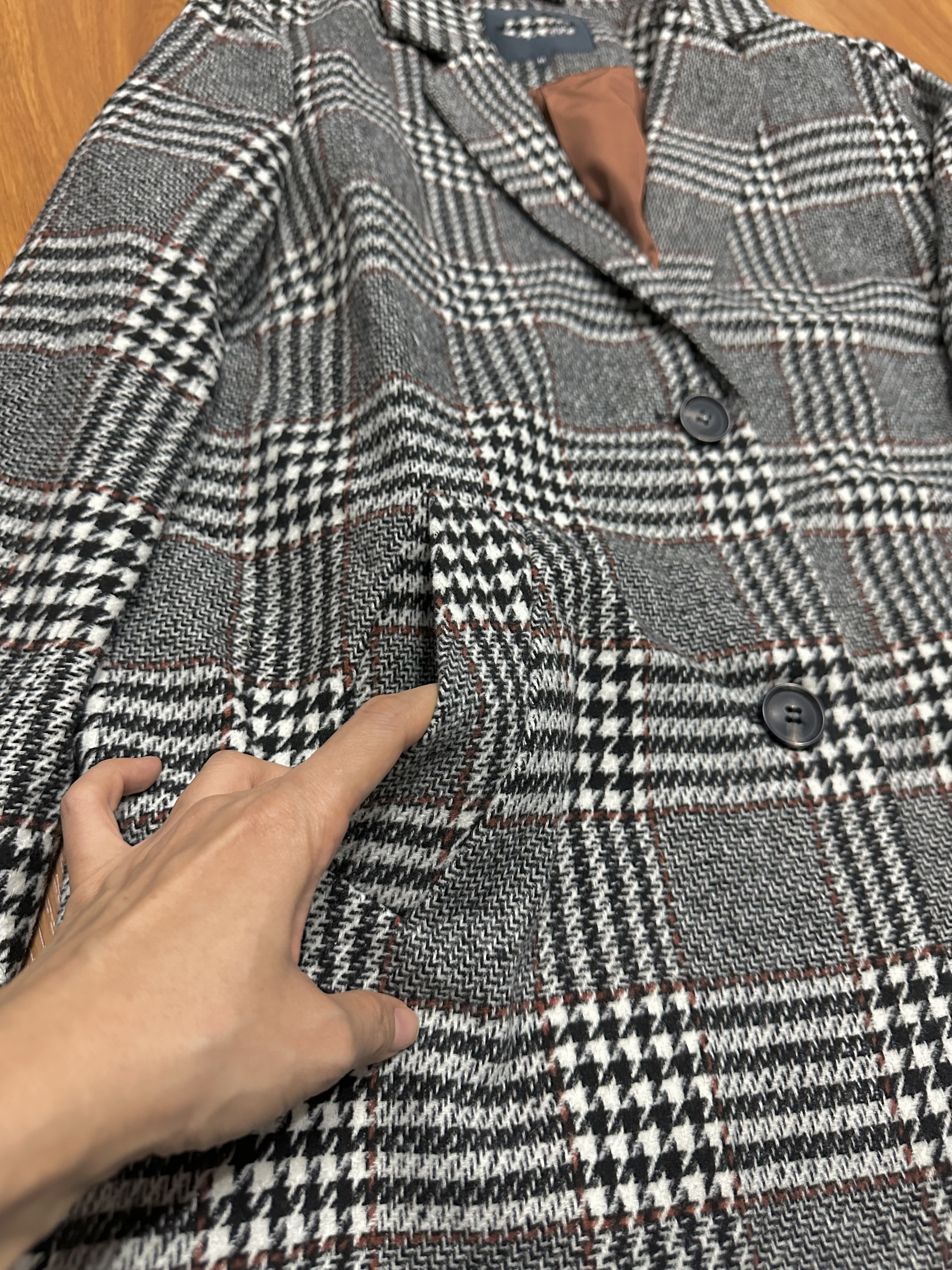 เสื้อโค้ท เสื้อกันหนาว เนื้อผ้าสักหลาดวูล checked coat แบรนด์ reserved สำเนา สำเนา