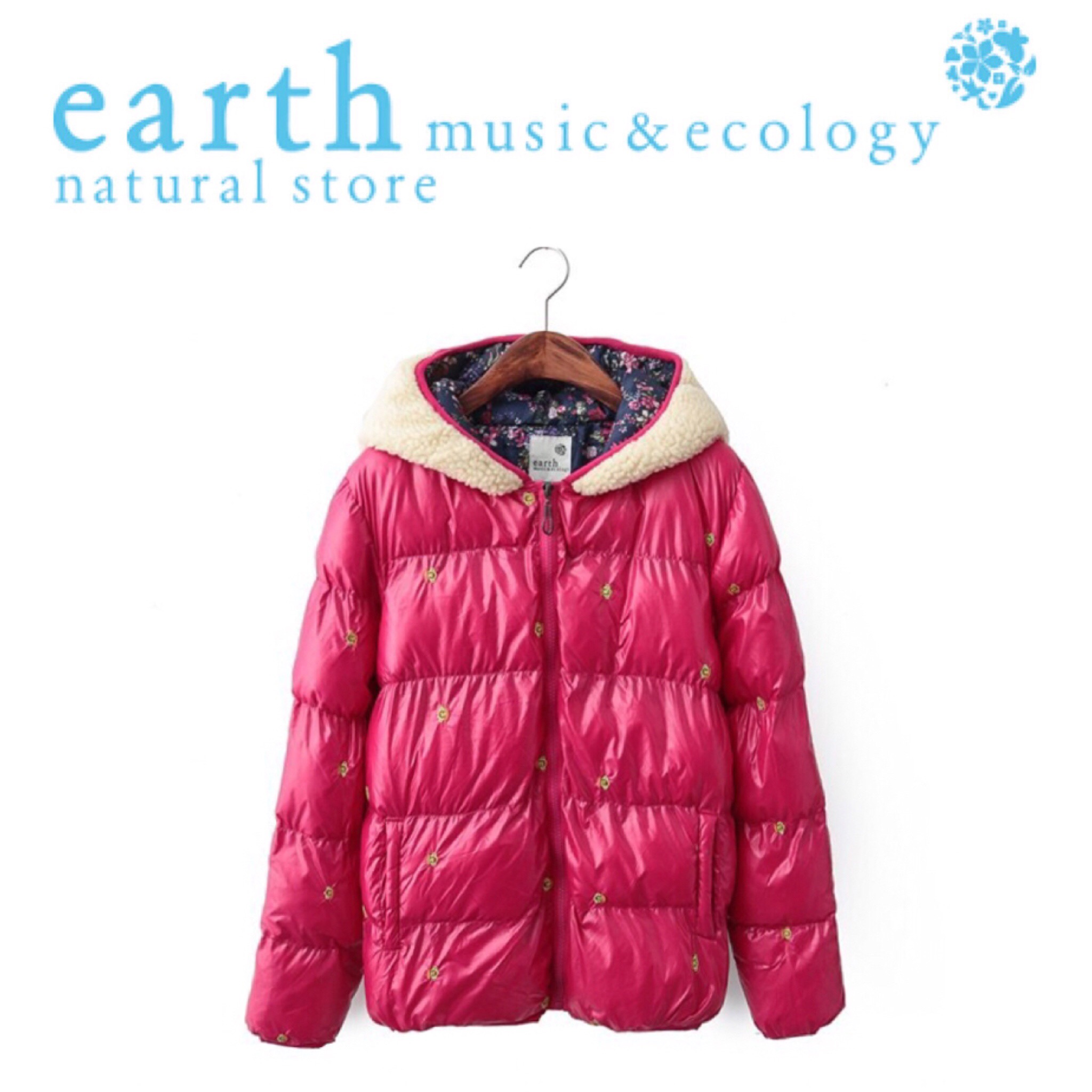 เสื้อกันหนาวฮูท สีชมพูสด ฮูทขนสีครีม แต่งหู น่ารัก แบรนด์เนม EARTH MUSIC&ECOLOGY ญี่ปุ่นแท้ Size M/L/XL