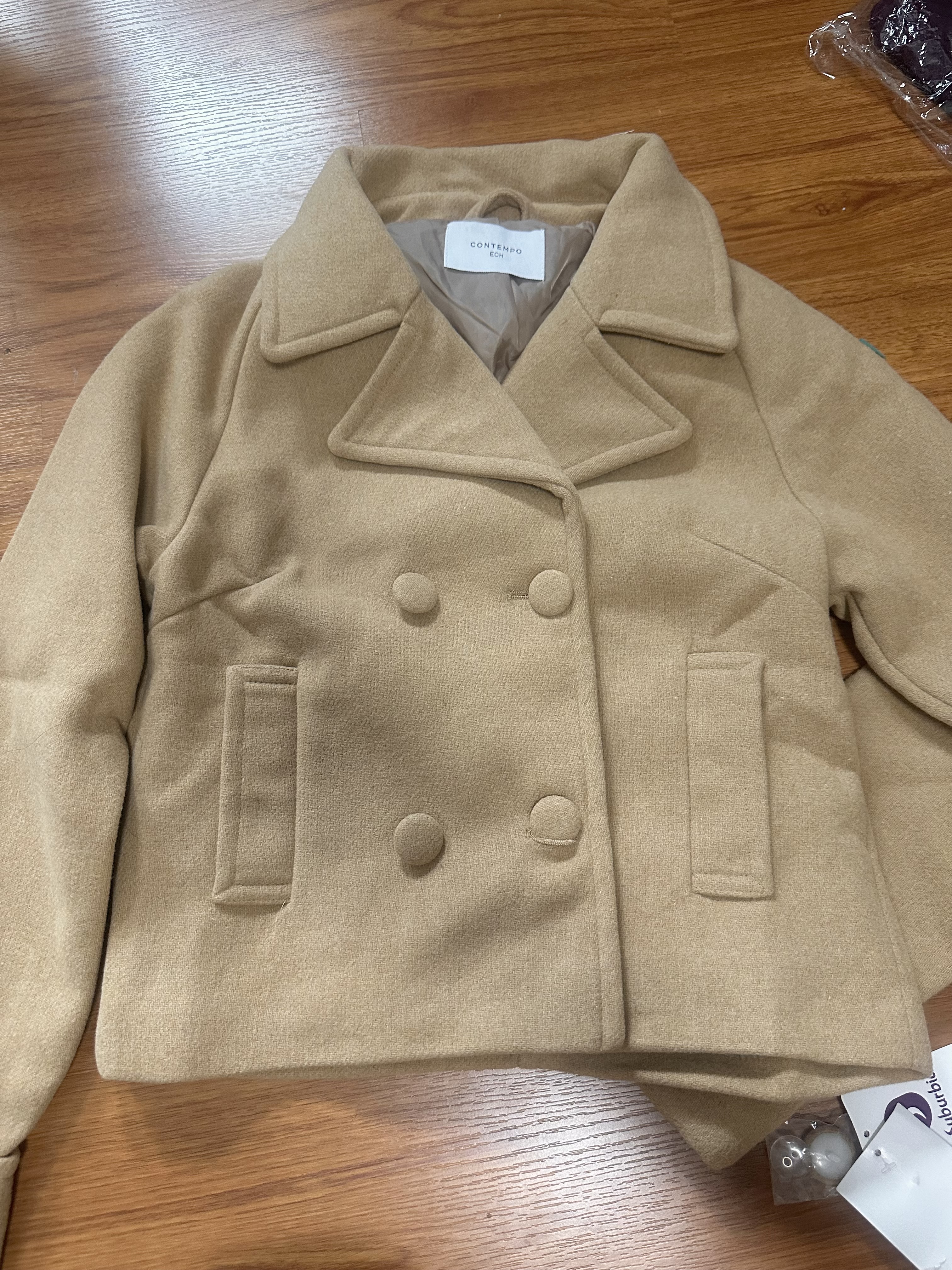 Love tree เสื้อโค้ทกันหนาว เสื้อกันหนาว peacoat contempoโค้ทวูล สีcamel belt coat สีครีมเบจ แบรนด์ ANNA FIELD สำเนา Camel