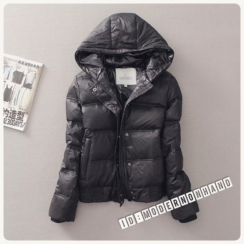 เสื้อกันหนาว ขนเป็ด แต่งหมวกฮูท สีดำ brandname ดัง ยุโรป MONCLER