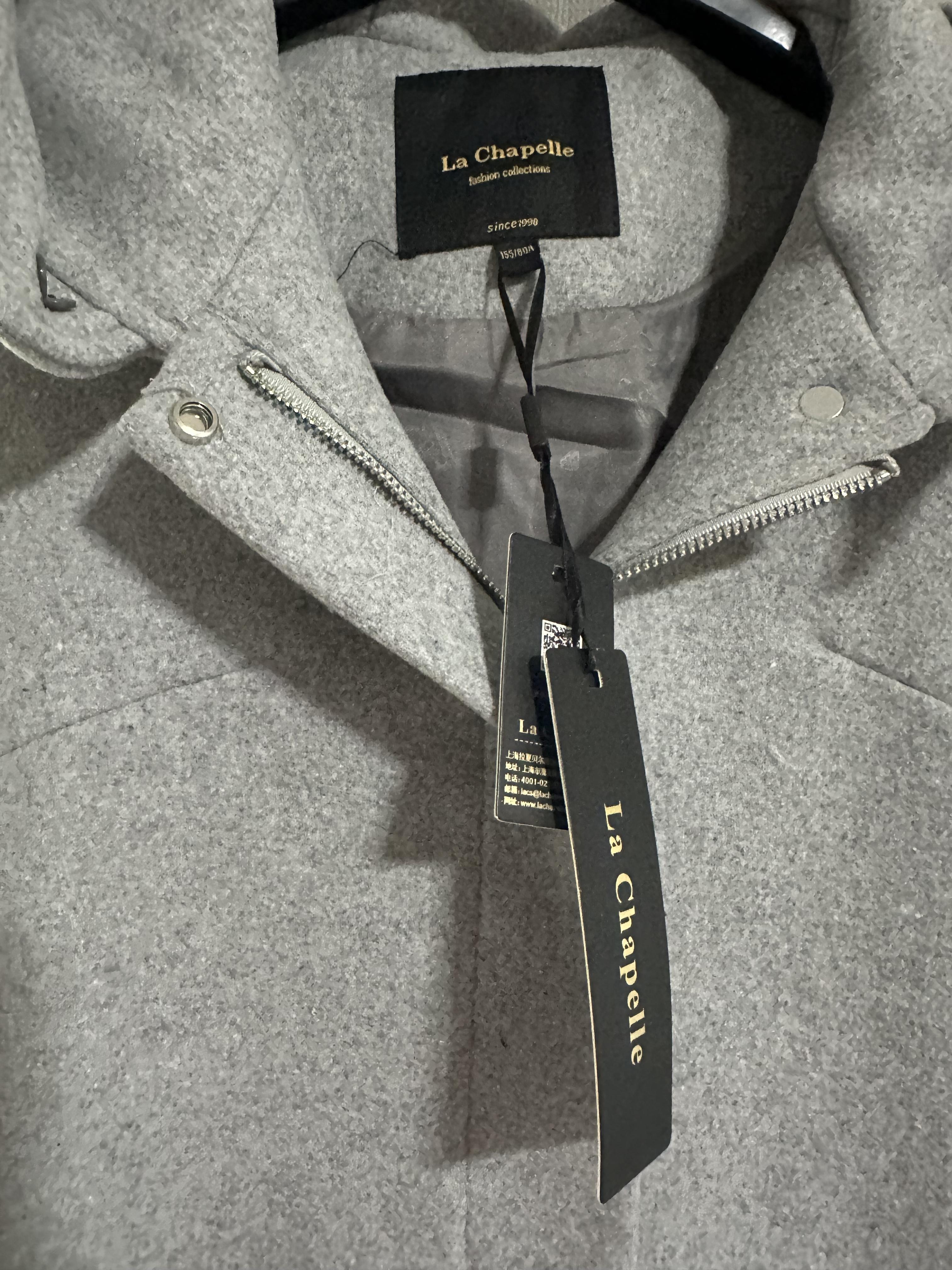 เสื้อโค้ท peacoat เสื้อโค้ทเฟอร์ โค้ทสักหลาดสีเทาอ่อน แบรนด์ La chapelle