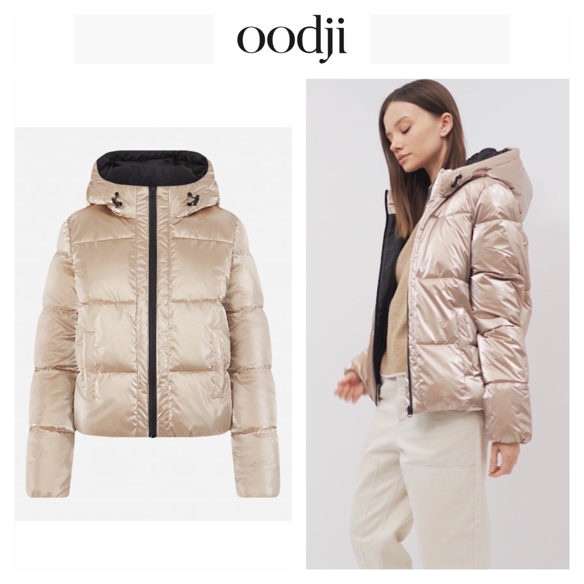 Oodji เสื้อกันหนาว เสื้อฮู้ด บุนวมอุ่น สีแชมเปญ แบรนด์ Oodji Ultra (padded puffer coAt