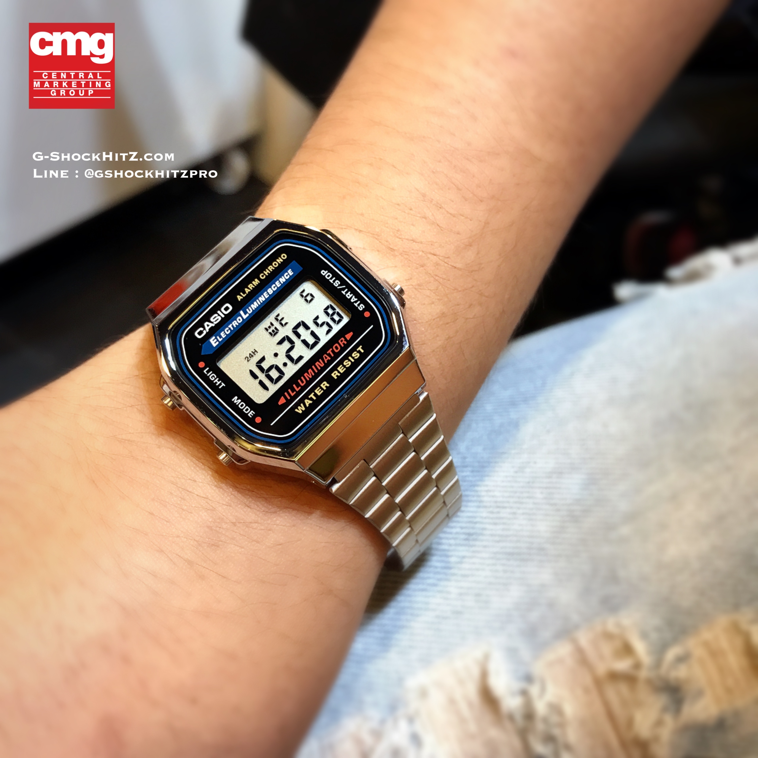 CASIO นาฬิกาคาสิโอ นาฬิกาข้อมือ นาฬิกากันน้ำ นาฬิกาของแท้ ประกันศูนย์ CMG 1 ปี รุ่น A-168WA-1Q นาฬิกาสีเงิน