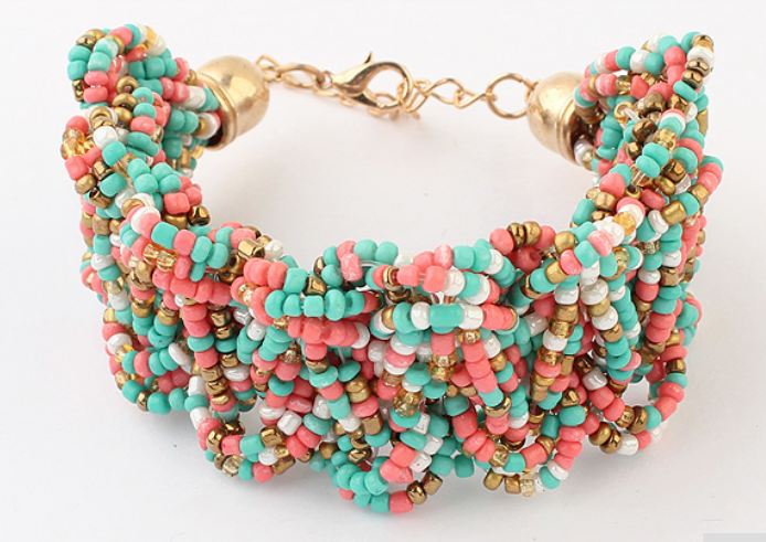 สร้อยข้อมือ Hand made ร้อย บีด เม็ดเล็ก สีสวย คลาสสิค สไตล์ วินเทจ สร้อยข้อมือ เท่ ๆ แนว ๆ สำหรับผู้หญิง สีดำ ฟ้า ชมพู ทอง 718331