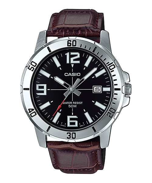 CASIO นาฬิกาคาสิโอ นาฬิกาข้อมือ นาฬิกากันน้ำ นาฬิกาของแท้ ประกันศูนย์ CMG 1 ปี รุ่น MTP-VD01L-1B นาฬิกาสีน้ำตาล