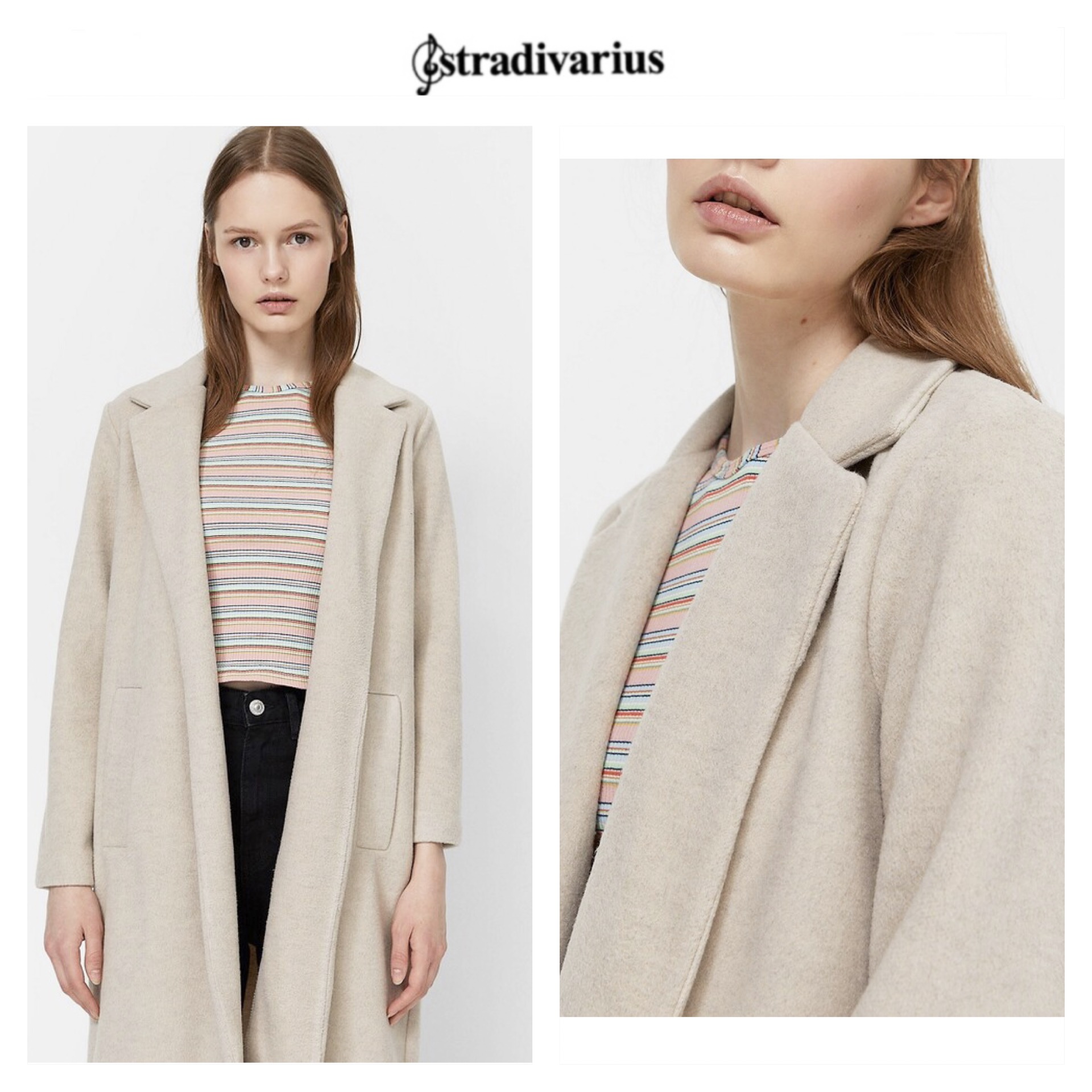 เสื้อโค้ท เสื้อโค้ทกันหนาว โค้ทวูล tailored knot coat สีเบจ แบรนด์ STRADIVARIUS สำเนา
