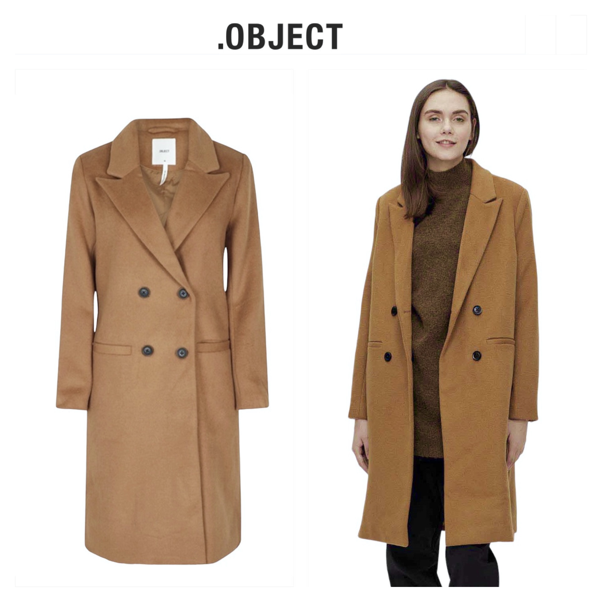 Object เสื้อโค้ท เสื้อกันหนาว เนื้อผ้าสักหลาดวูล สีน้ำตาลขมิ้น แบรนด์ .Object