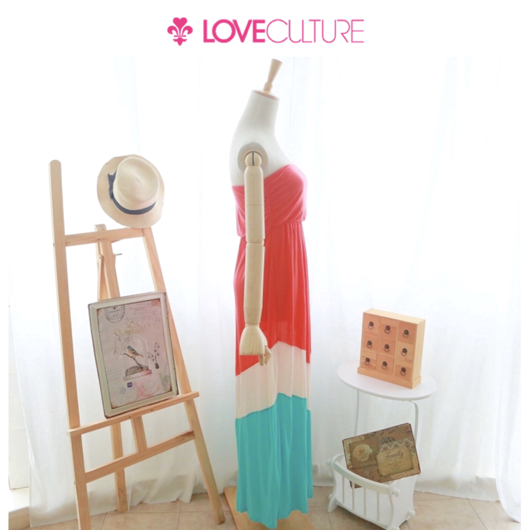 Love culture ชุด เดรสยาว เกาะอก ผ้ายืดเกรดพรีเมี่ยม แต่งสีทูโทน ส้มโอรส เนื้อผ้าสวยหรูทิ้งตัว งานแบรนด์ Love Culture คุณภาพ งานนอกเลยคะ