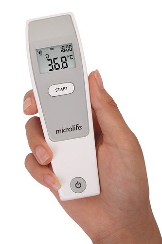 เครื่องวัดอุณหภูมิทางหน้าผาก ระบบอินฟาเรด ยี่ห้อ ไมโครไลฟ์ Microlife รุ่น FR1MF1 (แทน) FR1DL1 ใช้วัดไข้ทางหน้าผากโดยที่เครื่องไม่ต้องสัมผัสกับผิวหนัง มีแสงสีฟ้านาทางทาให้ไม่พลาดตำแหน่งในการวัด ผลิตภัณฑ์สวิตเซอร์แลนด์ รับประกันสินค้า 2 ปี พร้อมดูแลตลอดอายุ
