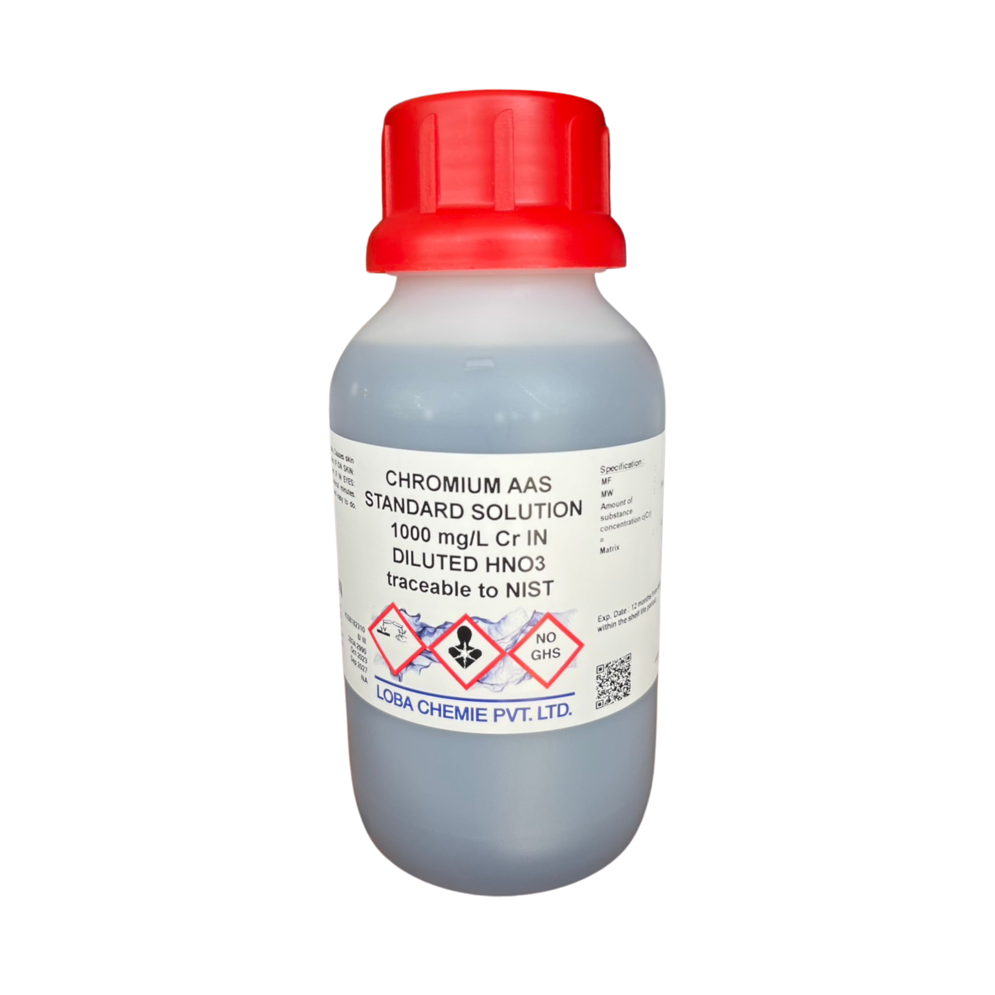 CHROMIUM AAS STANDARD SOLUTION 1000 mg/L Cr IN DILUTED HNO3 traceable to NIST, AR 500 ml. Loba Chemie™