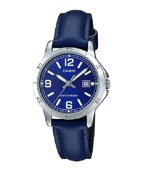 CASIO นาฬิกาคาสิโอ นาฬิกาข้อมือ นาฬิกากันน้ำ นาฬิกาของแท้ ประกันศูนย์ CMG 1 ปี รุ่น LTP-V004L-2B นาฬิกาสีน้ำเงิน