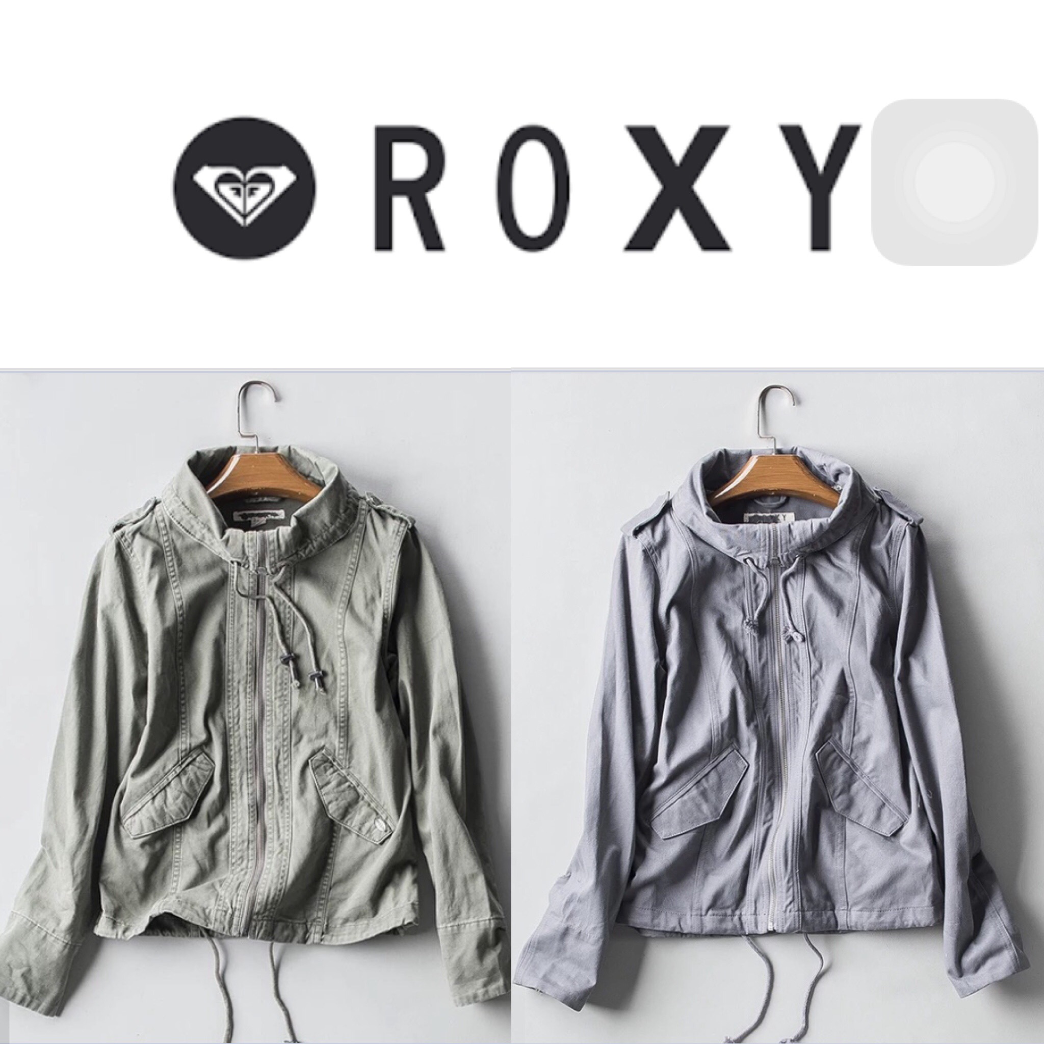 เสื้อนอก เสื้อคลุม แนวทหาร แต่งคอปก คอปีน แบรนด์เนม ROXY แท้100% สีเขียวทหาร Size S/M/L เขียว