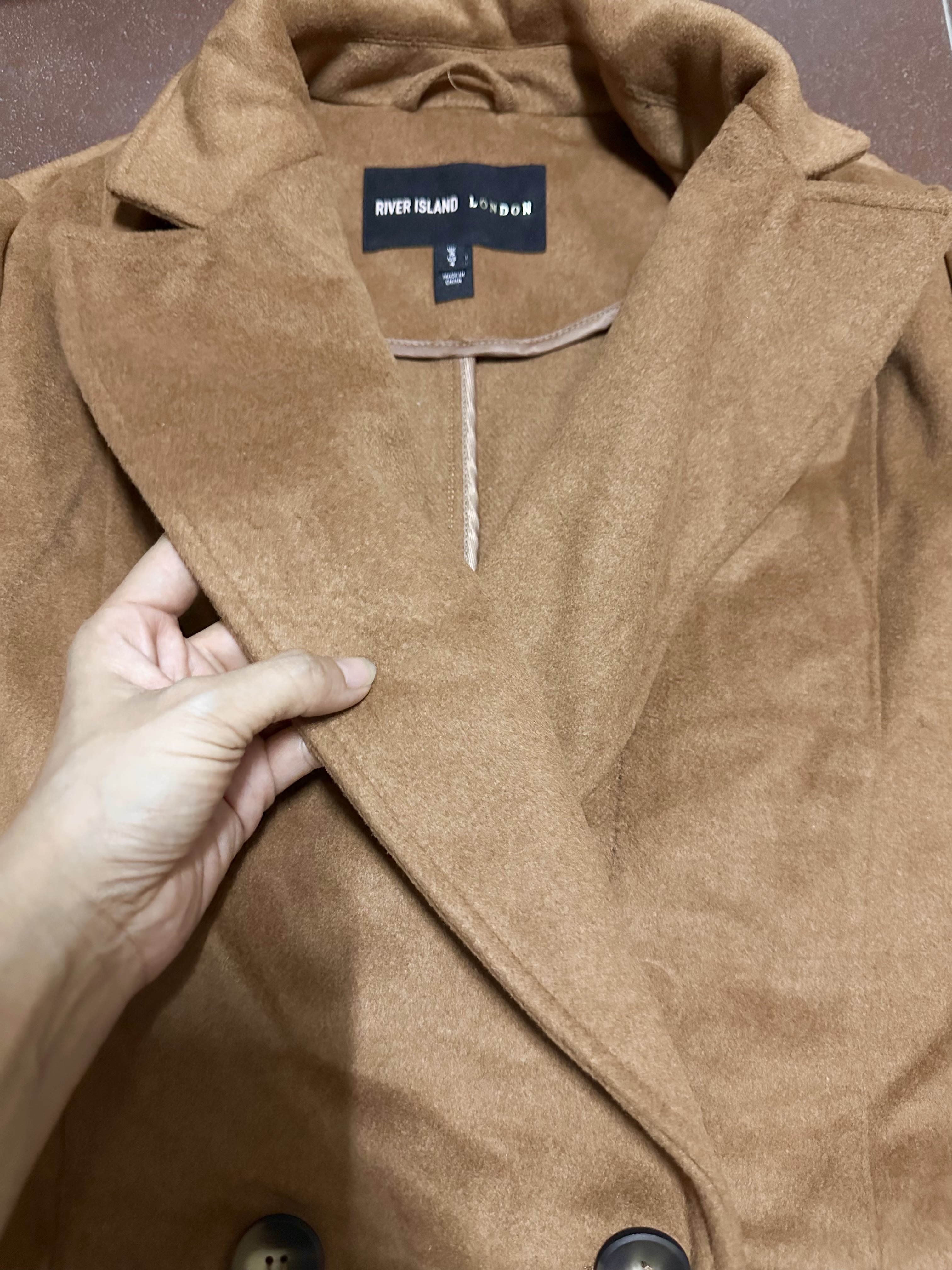 Love tree เสื้อโค้ทกันหนาว เสื้อกันหนาว overcoat โค้ทวูล สีcamel belt coat สีครีมเบจ แบรนด์ RIVER ISLAND Camel