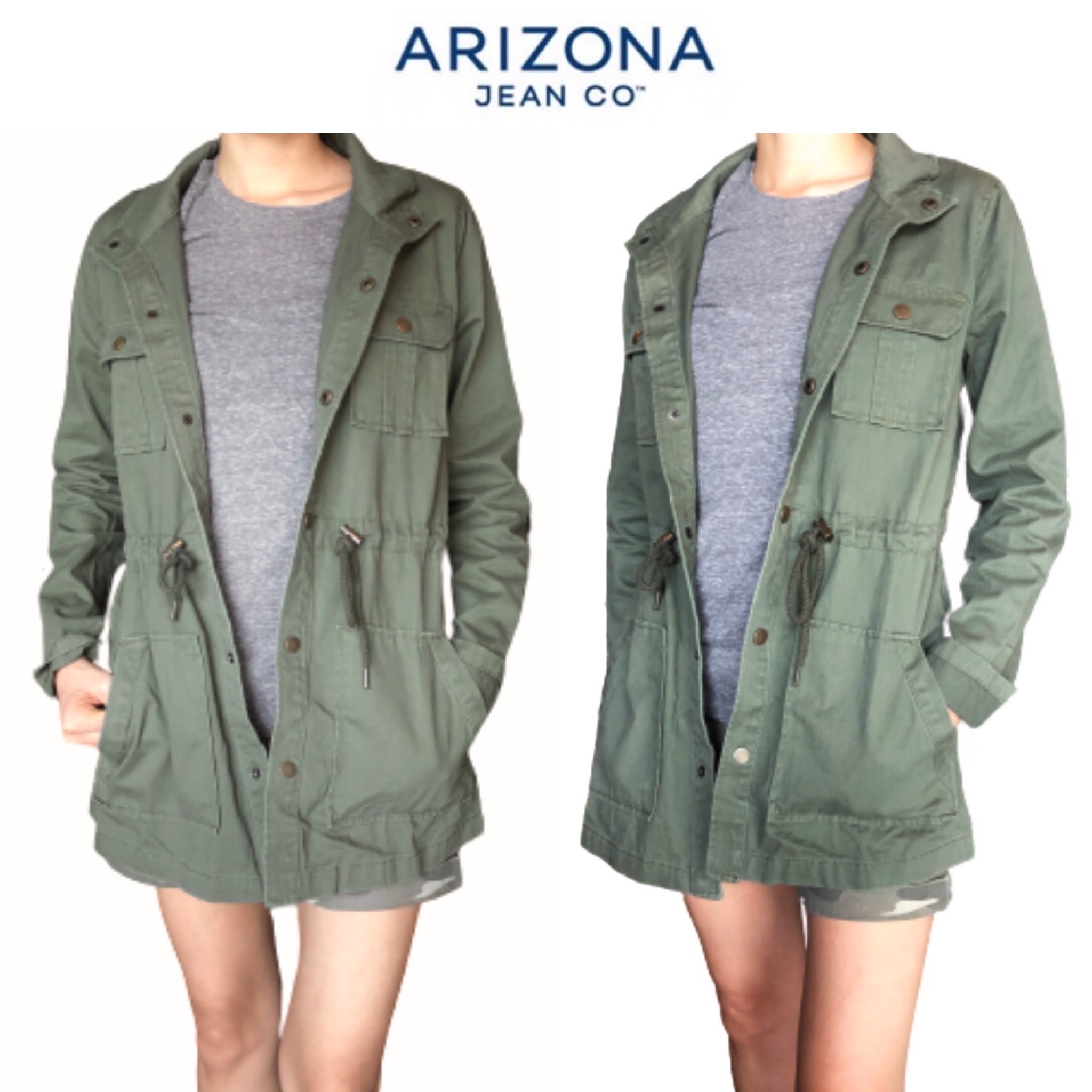 Arizona Jean co เสื้อทหาร เสื้อฮู้ดเขียวทหาร เสื้อนอกแนวทหาร แพทเทินสวย เท่ห์มาก แบรนด์ ARIZONA JEAN CO คะ Size S/M/L/XL สำเนา สำเนา เขียว