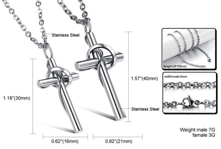 สร้อยคอคู่รัก สร้อยคอ ผู้หญิง ผู้ชาย สร้อยคอ stainless steel ห้อยจี้ไม้กางเขน สีเงิน งาน พรีเมี่ยม สร้อยคอห้อยไม้กางเขน ดีไซน์หรู มีระดับ 360181
