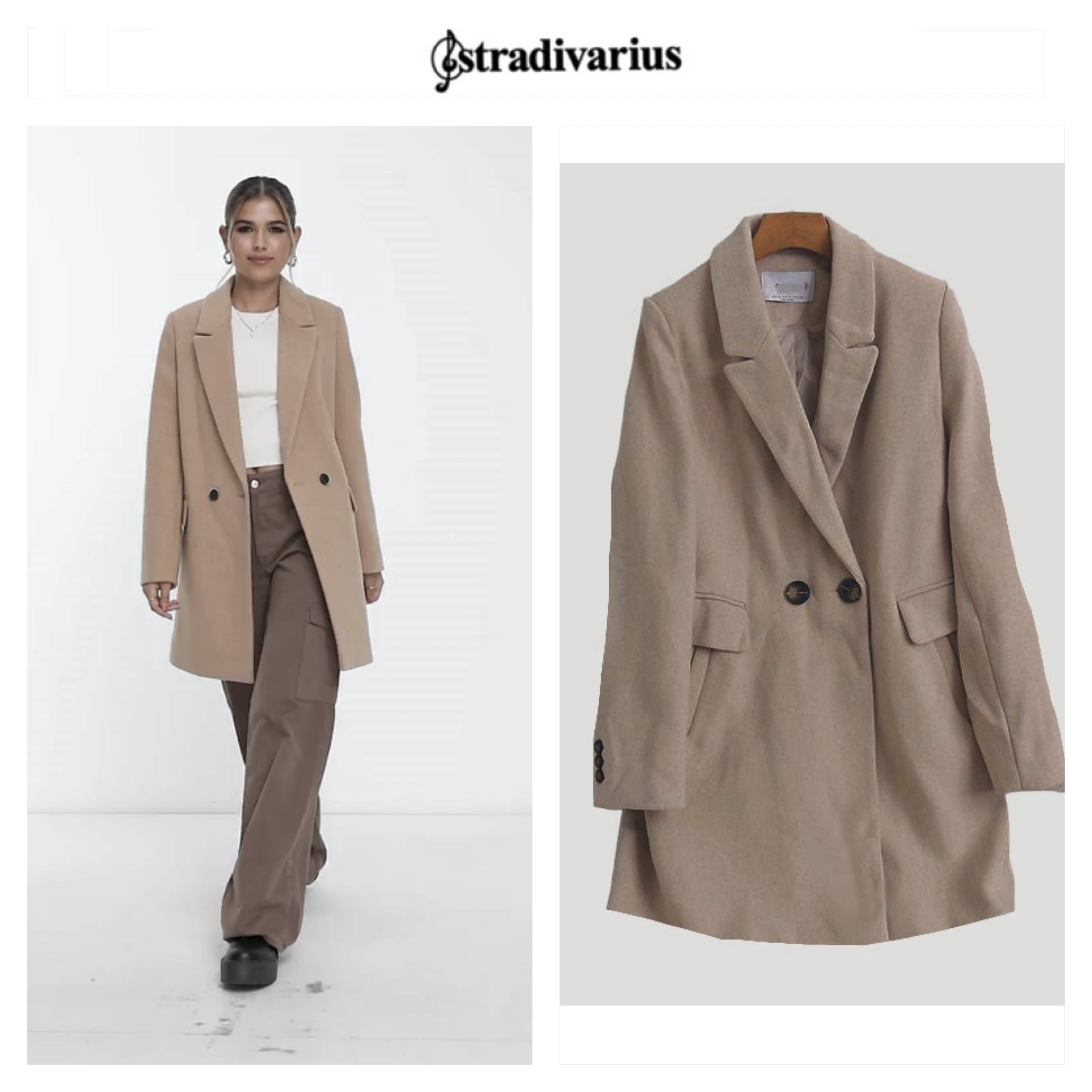 Stradivarius เสื้อโค้ท เสื้อกันหนาว เนื้อผ้าสักหลาดวูล เบจ แบรนด์ stradivarius✨ แท้