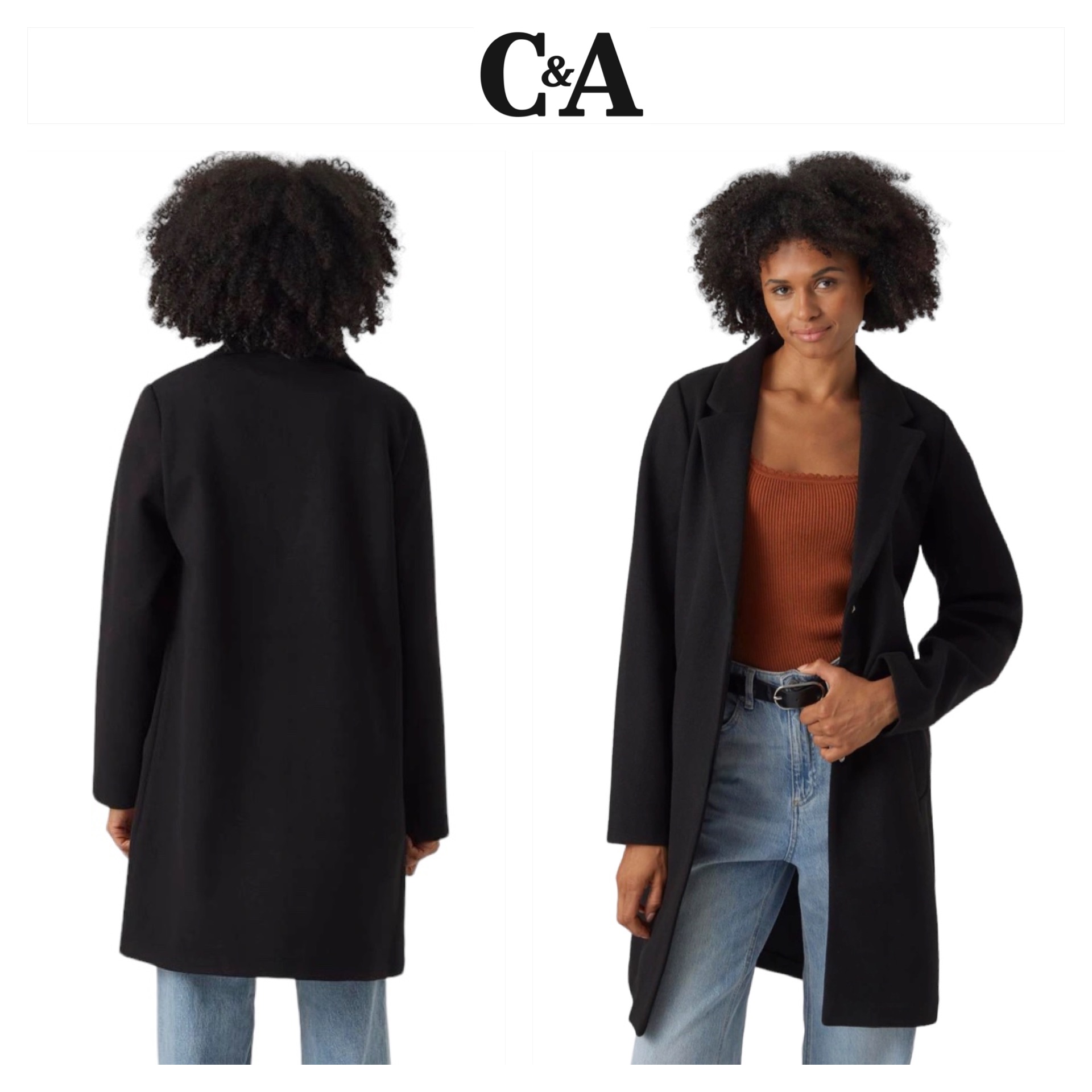 เสื้อโค้ทวูล Trench coat เสื้อโค้ทวูล โค้ทสีดำ แบรนด์ C&A