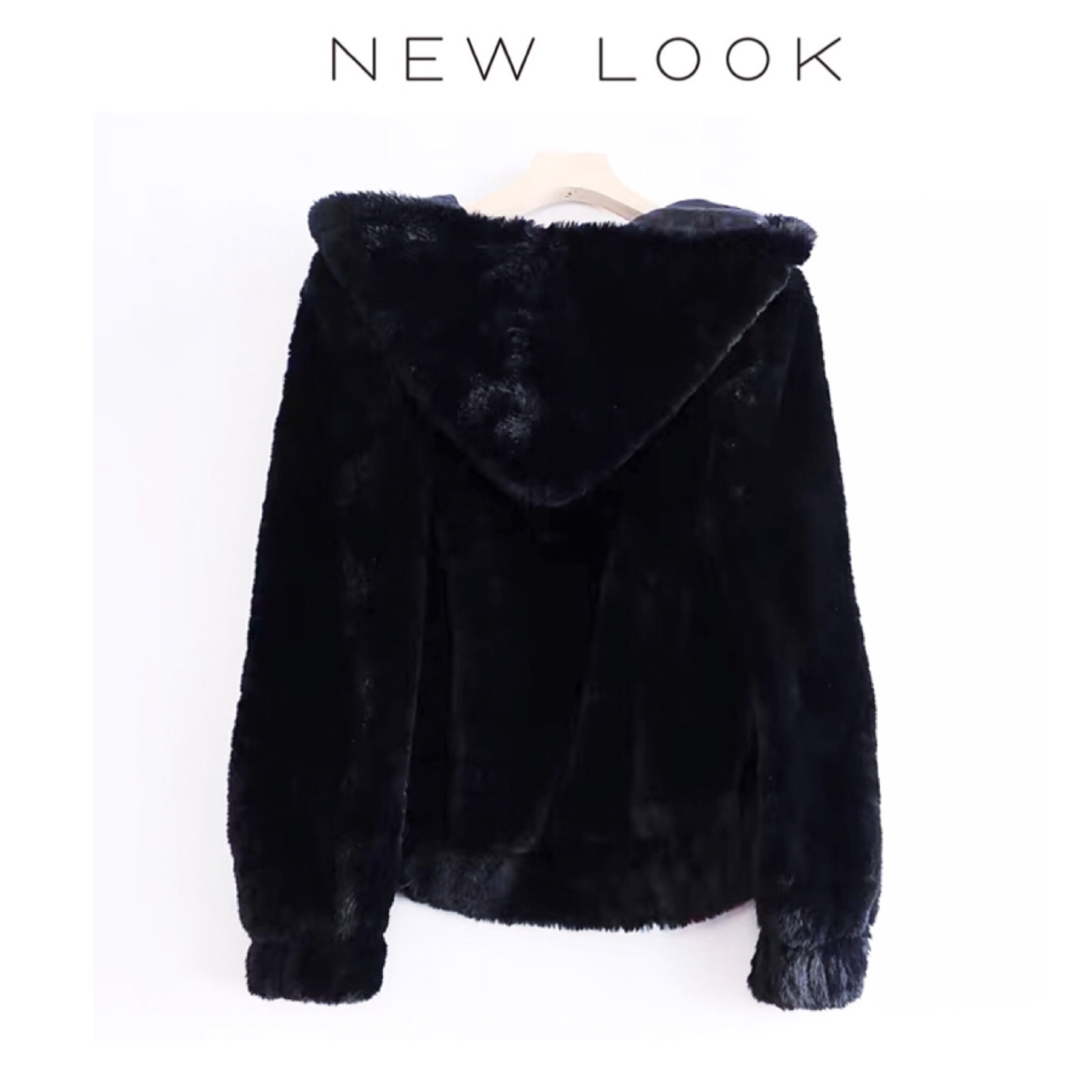 New look เสื้อเฟอร์กันหนาว หมวกฮู้ด เสื้อขน สีดำ แบรนด์ NEW LOOK เนื้อนิ่ม นุ่มมากคะ สำเนา ดำ
