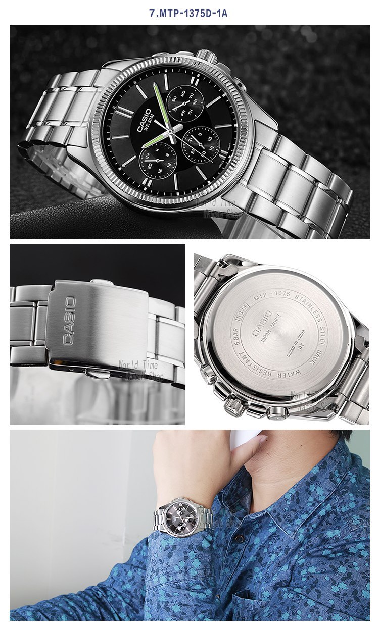 CASIO นาฬิกาคาสิโอ นาฬิกาข้อมือ นาฬิกากันน้ำ นาฬิกาของแท้ ประกันศูนย์ CMG 1 ปี รุ่น MTP-1375D-1A นาฬิกาสีเงิน