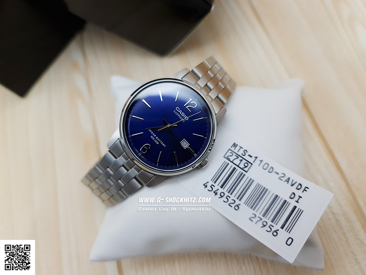 CASIO นาฬิกาคาสิโอ นาฬิกาข้อมือ นาฬิกากันน้ำ นาฬิกาของแท้ ประกันศูนย์ CMG 1 ปี รุ่น MTS-110D-2A นาฬิกาสีเงิน