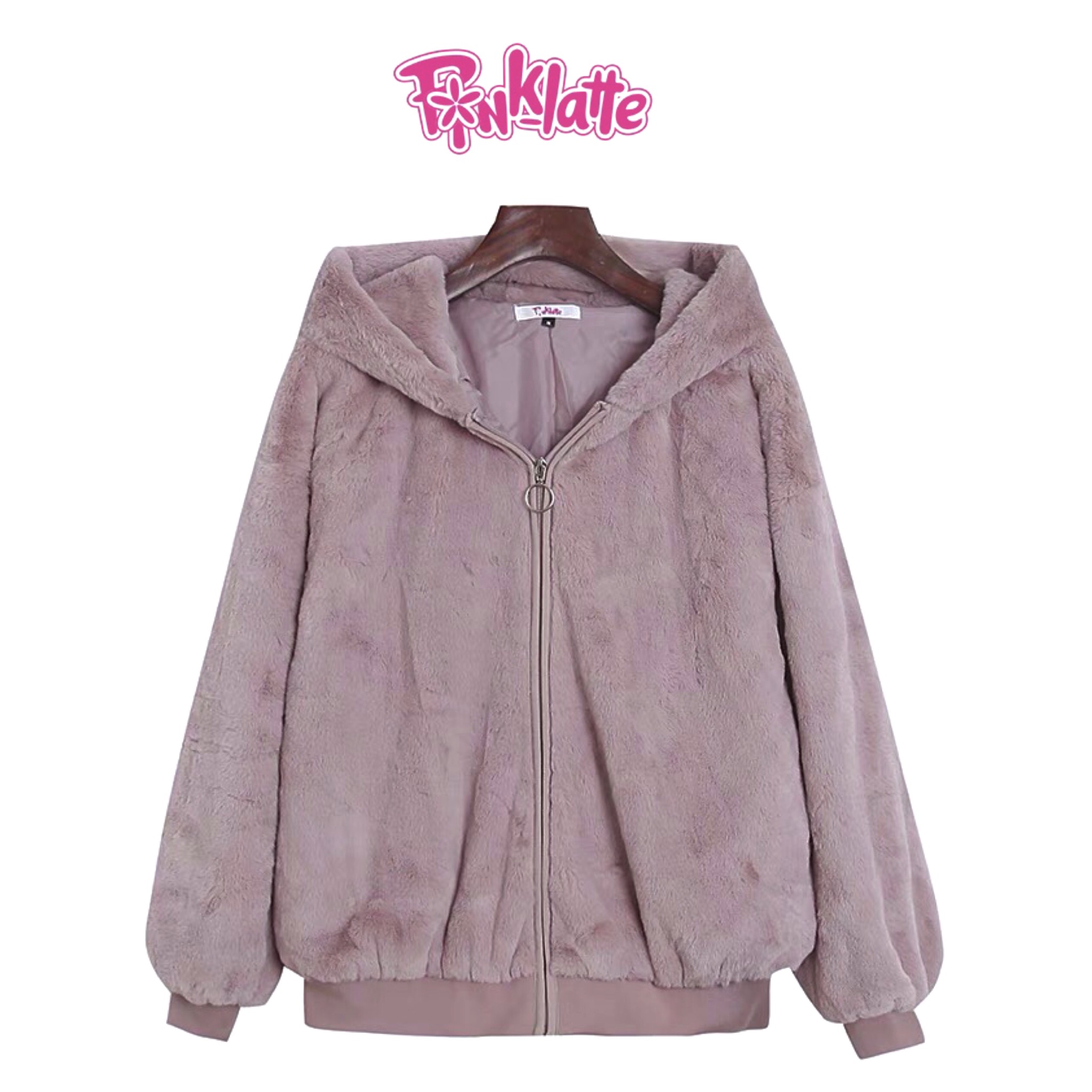 Pink latte เสื้อเฟอร์กันหนาว หมวกฮู้ด เสื้อขน (FLUFFY COAT ) แบรนด์ Pink latte