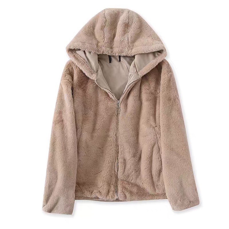 Forever21 เสื้อเฟอร์กันหนาว หมวกฮู้ด เสื้อขน แบรนด์ forever21 (FLUFFY COAT) ขาว