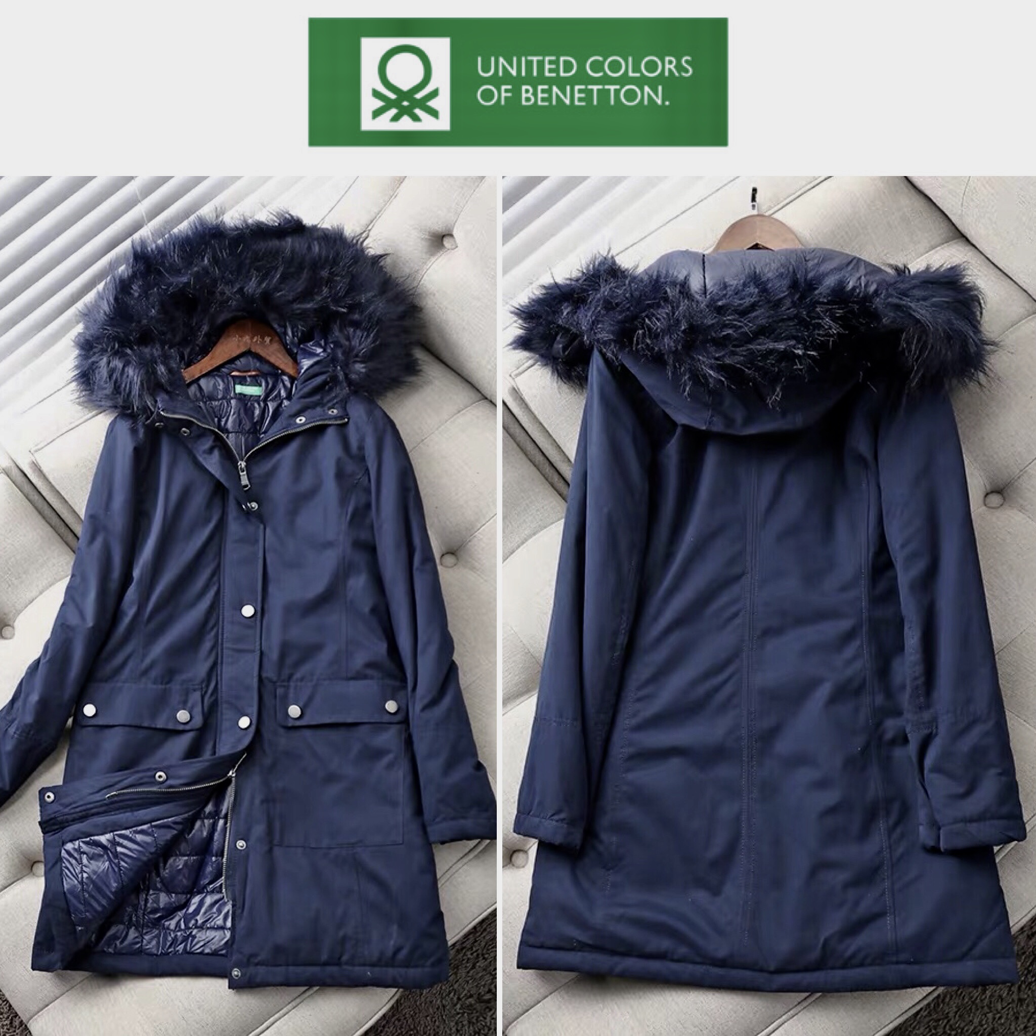 Benetton เสื้อฮูท เสื้อโค้ทฮูท กันหนาว สีกรม แต่งเฟอร์ แบรนด์ Benetton (ขนเฟอร์ถอดได้คะ) สำเนา สำเนา สำเนา สำเนา น้ำเงินกรม
