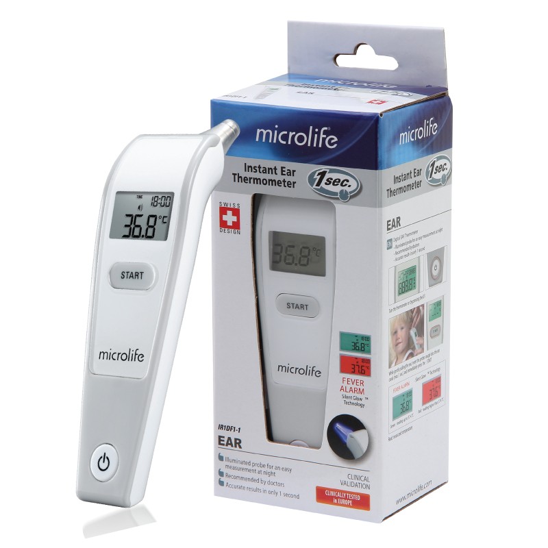 เครื่องวัดอุณหภูมิทางหู ระบบอินฟาเรด ยี่ห้อ Microlife ไมโครไลฟ์ รุ่น IR1DF-1 สวิตเซอร์แลนด์ รับประกันสินค้า 2 ปี พร้อมดูแลตลอดอายุการใช้