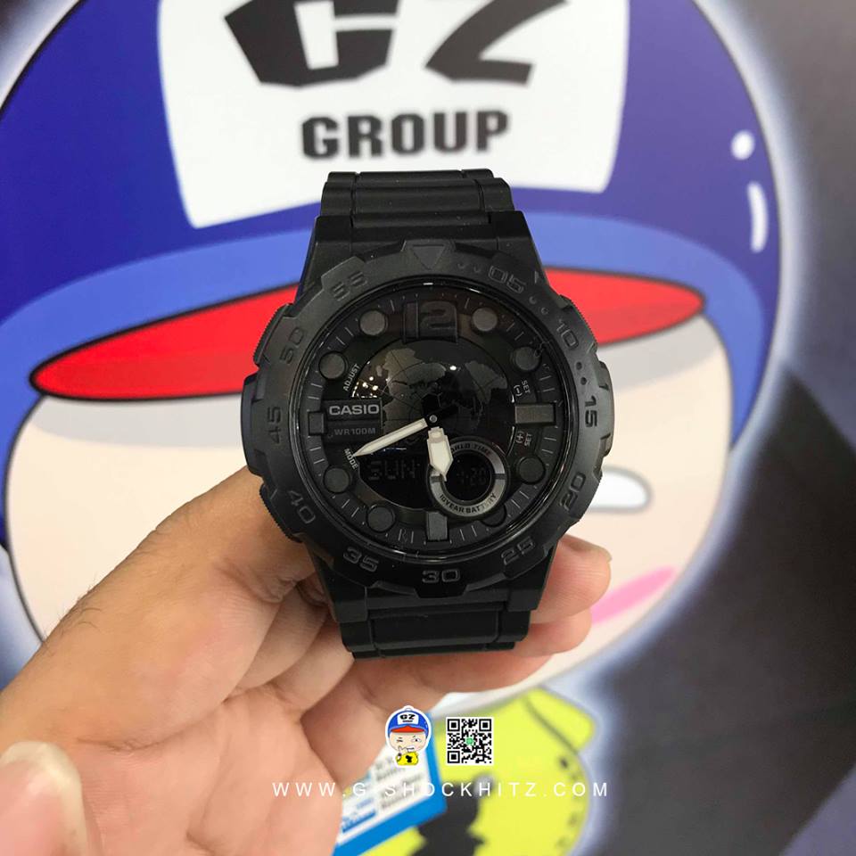 CASIO นาฬิกาคาสิโอ นาฬิกาข้อมือ นาฬิกากันน้ำ นาฬิกาของแท้ ประกันศูนย์ CMG 1 ปี รุ่น AEQ-100W-1B นาฬิกาสีดำ