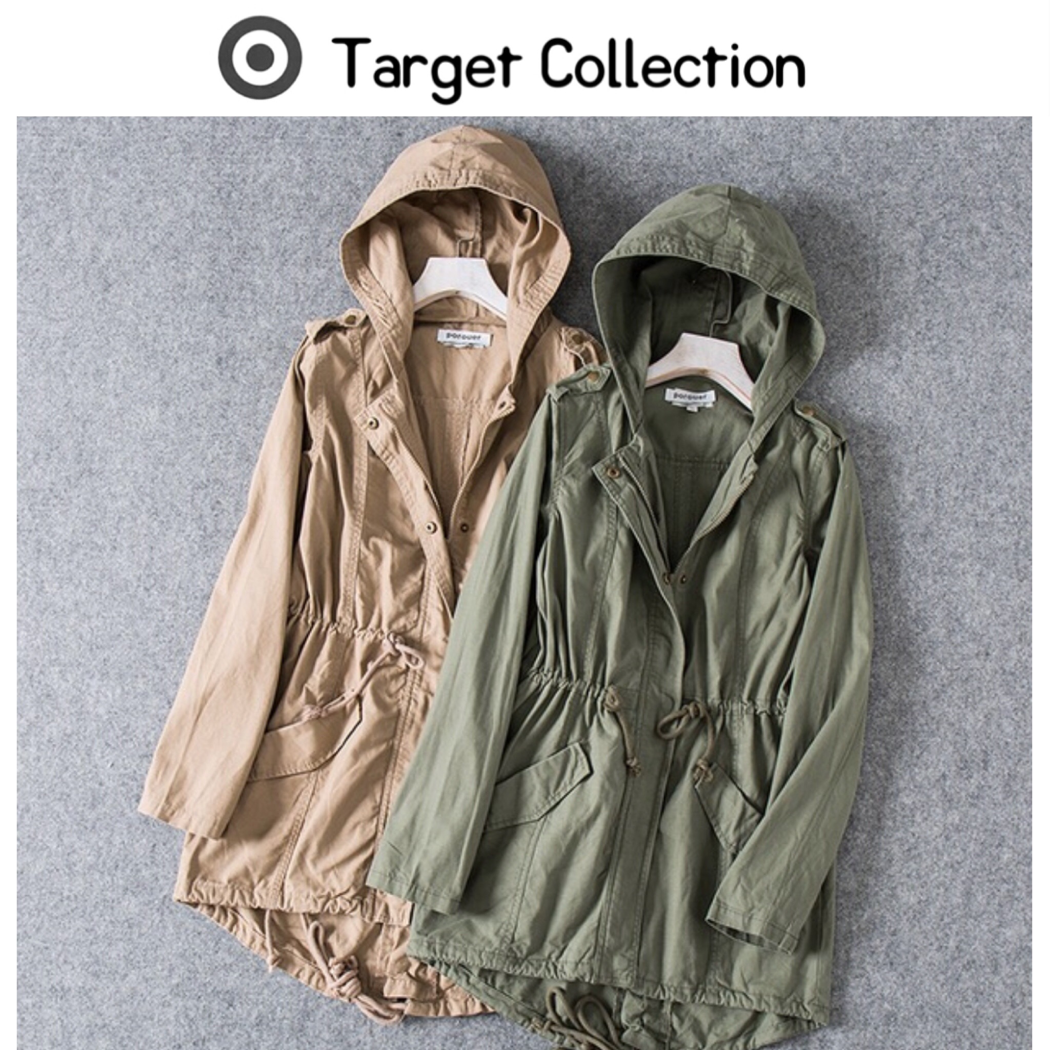 Target collection เสื้อฮู้ดทหาร เสื้อคลุม สีเขียวทหาร หมวกฮู้ด เสื้อปาร์กา เสื้อ นอก แบรนด์ TARGET COLLECTION เท่ห์มากคะ Size S/M/L/XL สำเนา เขียว