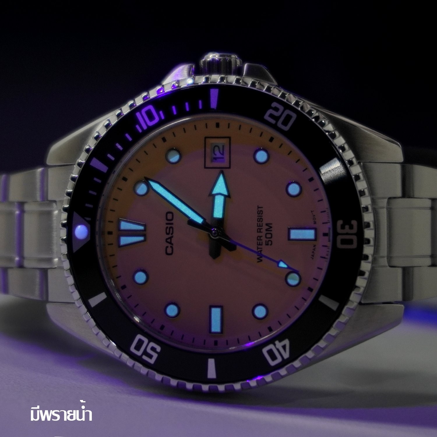 CASIO นาฬิกาคาสิโอ นาฬิกาข้อมือ นาฬิกากันน้ำ นาฬิกาของแท้ ประกันศูนย์ CMG 1 ปี รุ่น สำเนา MDV-10D-4A2 นาฬิกาสีเงิน