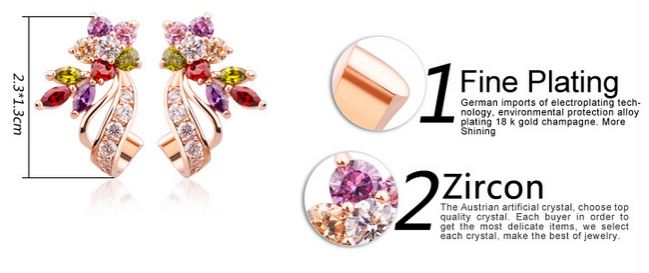 ต่างหู ตุ้มหู เพชร พลอย ตกแต่ง อัญมณี หลากสี คริสตัลแท้ ออสเตเรีย ทับทิม โกเมน มรกต ดีไซน์ รูปดอกไม้ ช่อติดเพชร CZ ของขวัญสุดหรู 894015