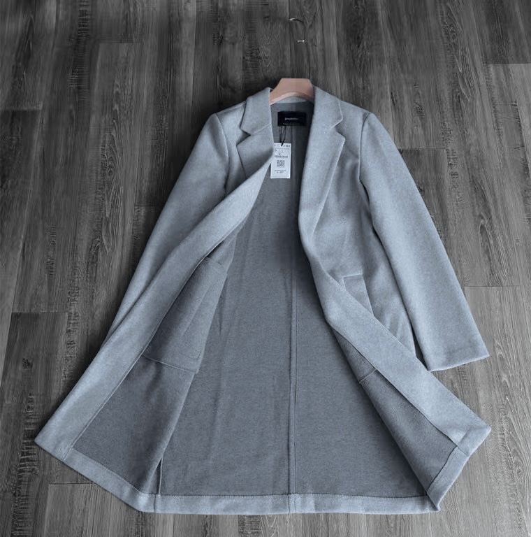 เสื้อโค้ท เสื้อโค้ทกันหนาว โค้ทวูล tailored knot coat สีเบจ แบรนด์ STRADIVARIUS สำเนา