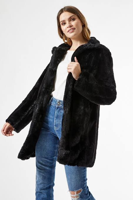 pepco เสื้อเฟอร์กันหนาว หมวกฮู้ด เสื้อขน FLUFFY Coat แบรนด์ PEPCO ดำ / เบจ