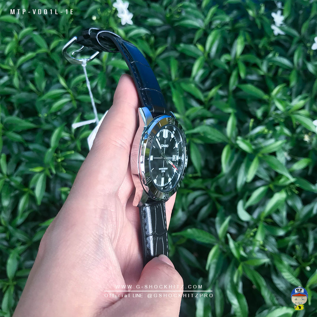 CASIO นาฬิกาคาสิโอ นาฬิกาข้อมือ นาฬิกากันน้ำ นาฬิกาของแท้ ประกันศูนย์ CMG 1 ปี รุ่น MTP-VD01L-1E นาฬิกาสีดำ