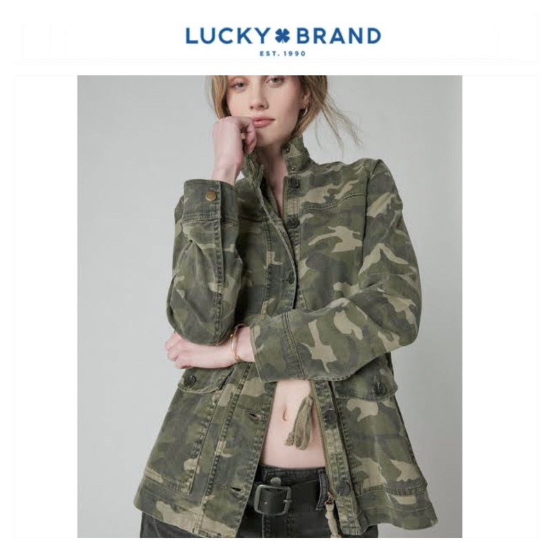 LUCKY BRAND เสื้อนอกเขียวทหาร เสื้อแจ็คเก็ต แนวทหาร แพทเทิน Lucky brandสวย เท่ห์ มาก แบรนด์ In extenso สำเนา เขียว