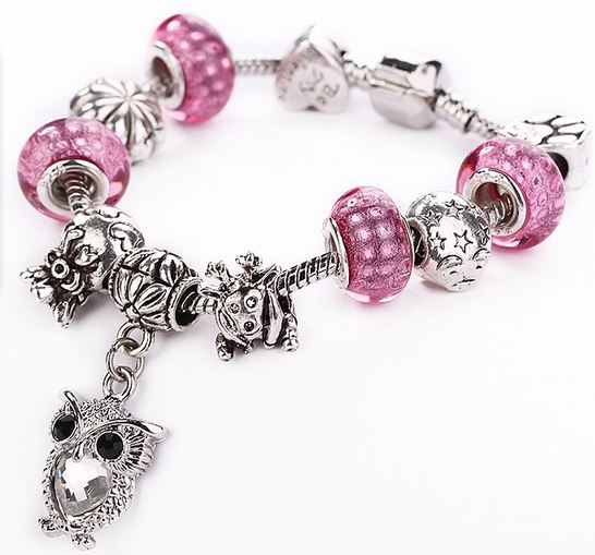 สร้อยข้อมือ Diy สไตล์ Pandora แต่ง ชาร์ม ตัวกวาง คริสมาสต์ ถุงเงิน มงคล ห้อยจี้ นกฮูก สีเงิน ผลฟักทอง สลับ Glass Bead สีสดใส ของขวัญพิเศษ 10392
