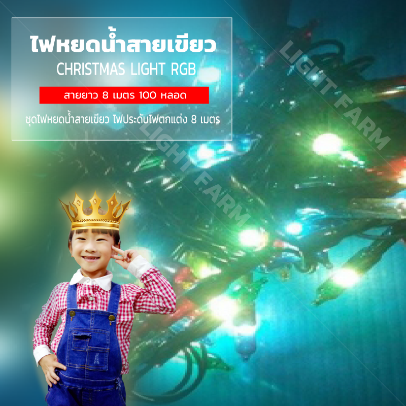 ไฟหยดน้ำสายเขียวสีรวม ไฟประดับตกแต่ง ไฟหยดน้ำสายเขียว