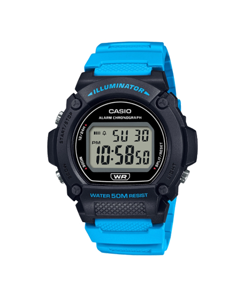 CASIO นาฬิกาคาสิโอ นาฬิกาข้อมือ นาฬิกากันน้ำ นาฬิกาของแท้ ประกันศูนย์ CMG 1 ปี รุ่น W-219H-2A2 นาฬิกาสีฟ้า