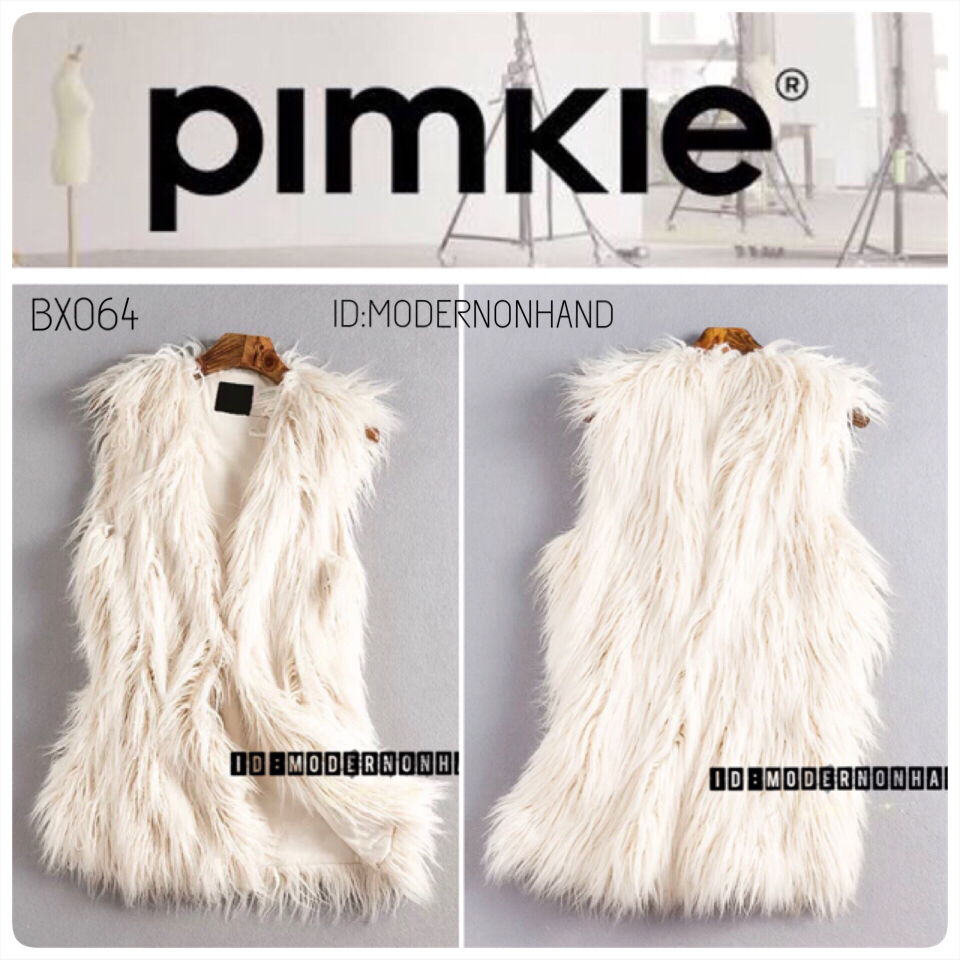 เสื้อกั๊ก เสื้อกั๊กแต่งขนสีขาวครีม ขนนุ่มสวย แบรนด์เนม PIMKIE แท้100% ขนสวยนุ่มคะ size XS/S/M