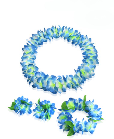 ชุดพวงมาลัยฮาวาย พวงมาลัยดอกไม้แฟนซี ฟ้า