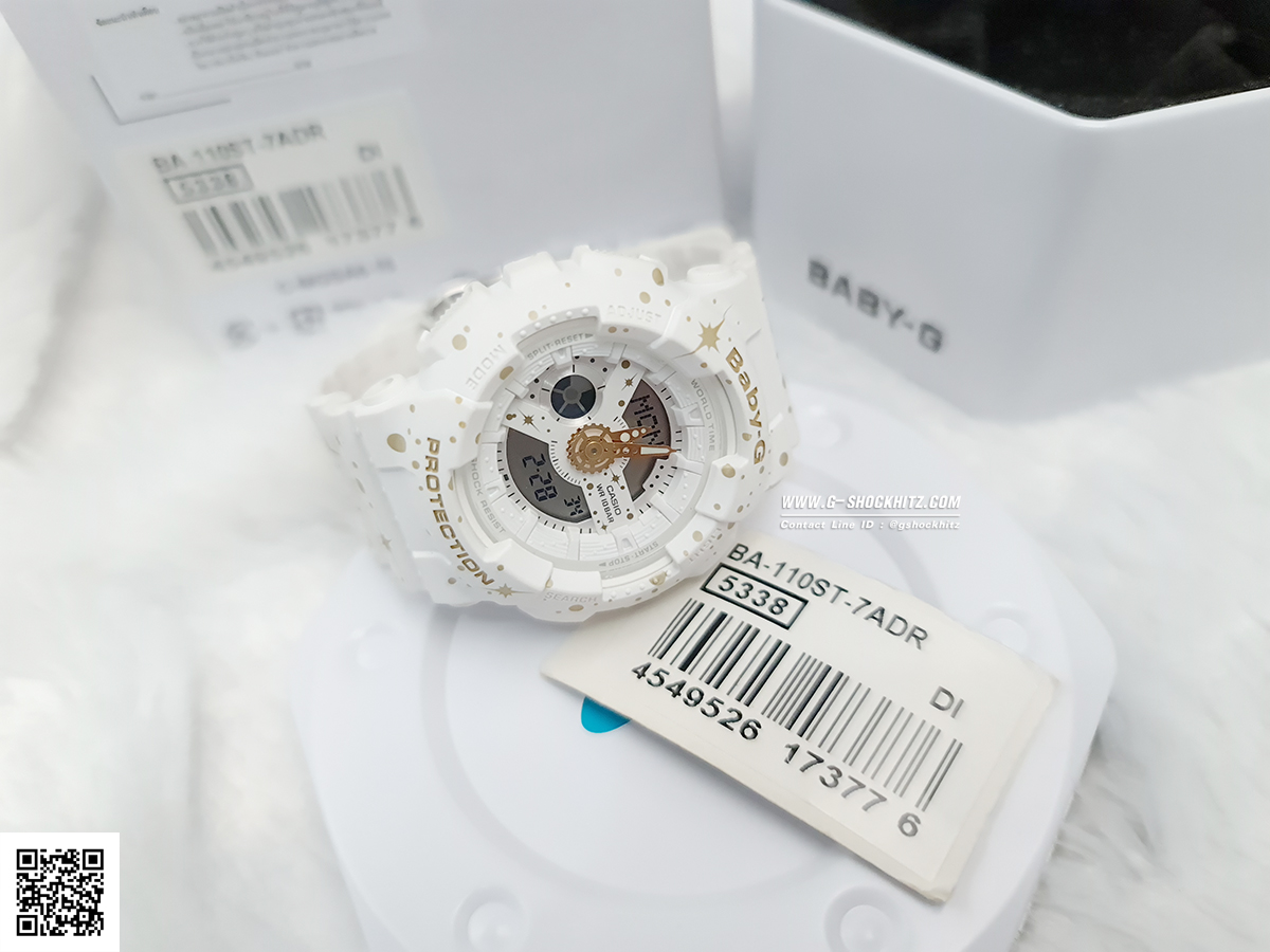 CASIO BABY-G นาฬิกาข้อมือ นาฬิกากันน้ำ นาฬิกาของแท้ ประกันศูนย์ CMG 1 ปี รุ่น BA-110ST-7A นาฬิกาสีขาว