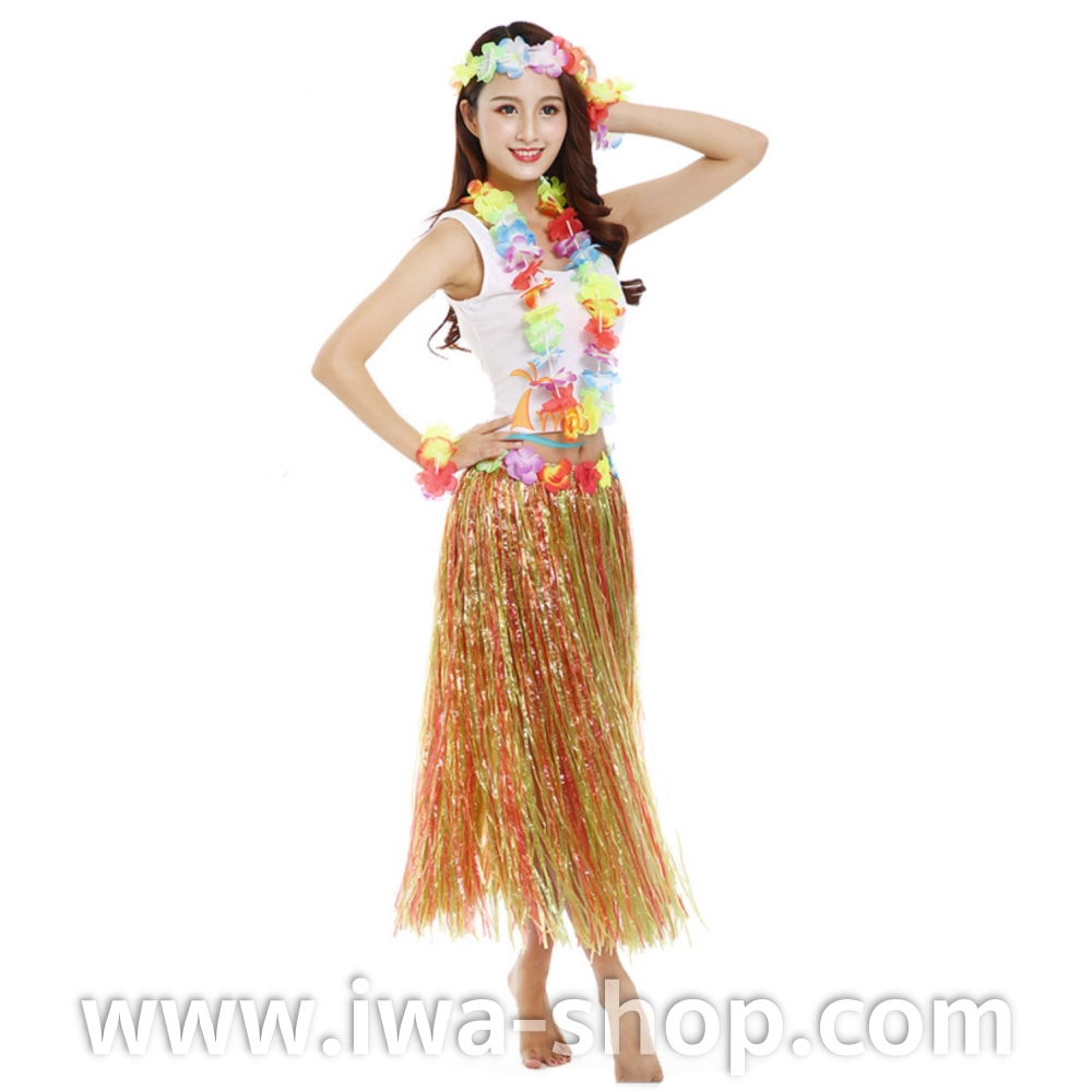 มิกซ์ยาว 80 cm ชุดฮาวายกระโปรงฟาง หนาพิเศษ ครบเซตพวงมาลัยรุ้งเล็ก เซตชุดกระโปรงเชือกฟางฟูๆ กระโปรงฮาวาย กระโปรงเชือกฟาง ปาร์ตี้ชุดฮาวายเชือกปอฟาง