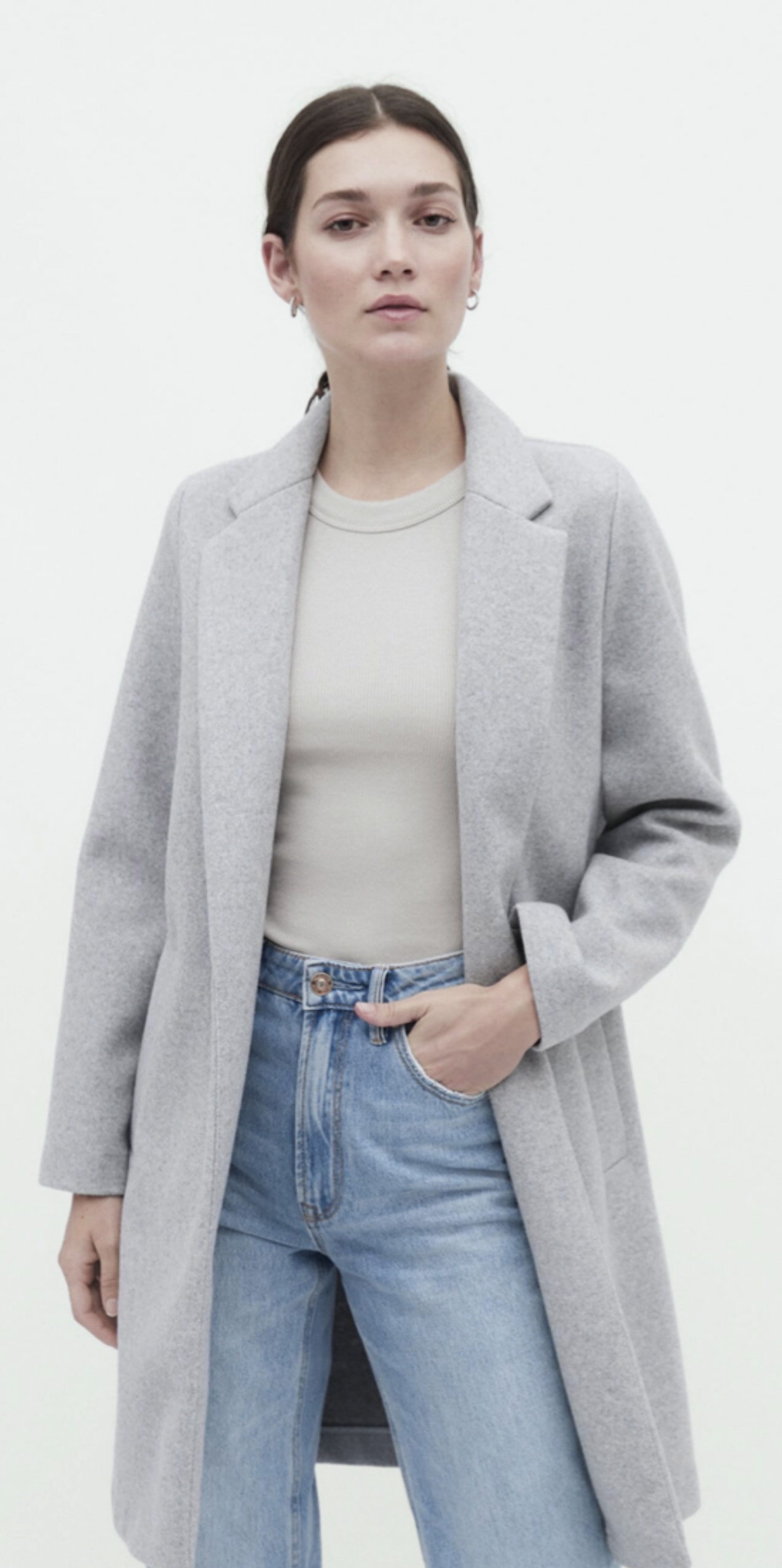 เสื้อโค้ท เสื้อโค้ทกันหนาว โค้ทวูล tailored knot coat สีเบจ แบรนด์ STRADIVARIUS สำเนา