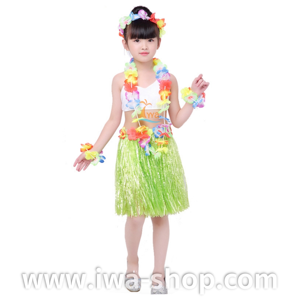 เขียว 40 cm ชุดกระโปรงฟางเด็ก หนาพิเศษ พร้อมเซตพวงมาลัยรุ้งเล็ก กระโปรงฟางอย่างดี ชุดเต้นเด็กฮาวาย กระโปรงเชือกฟางฟูๆ ชุดฮาวายเชือกปอฟาง