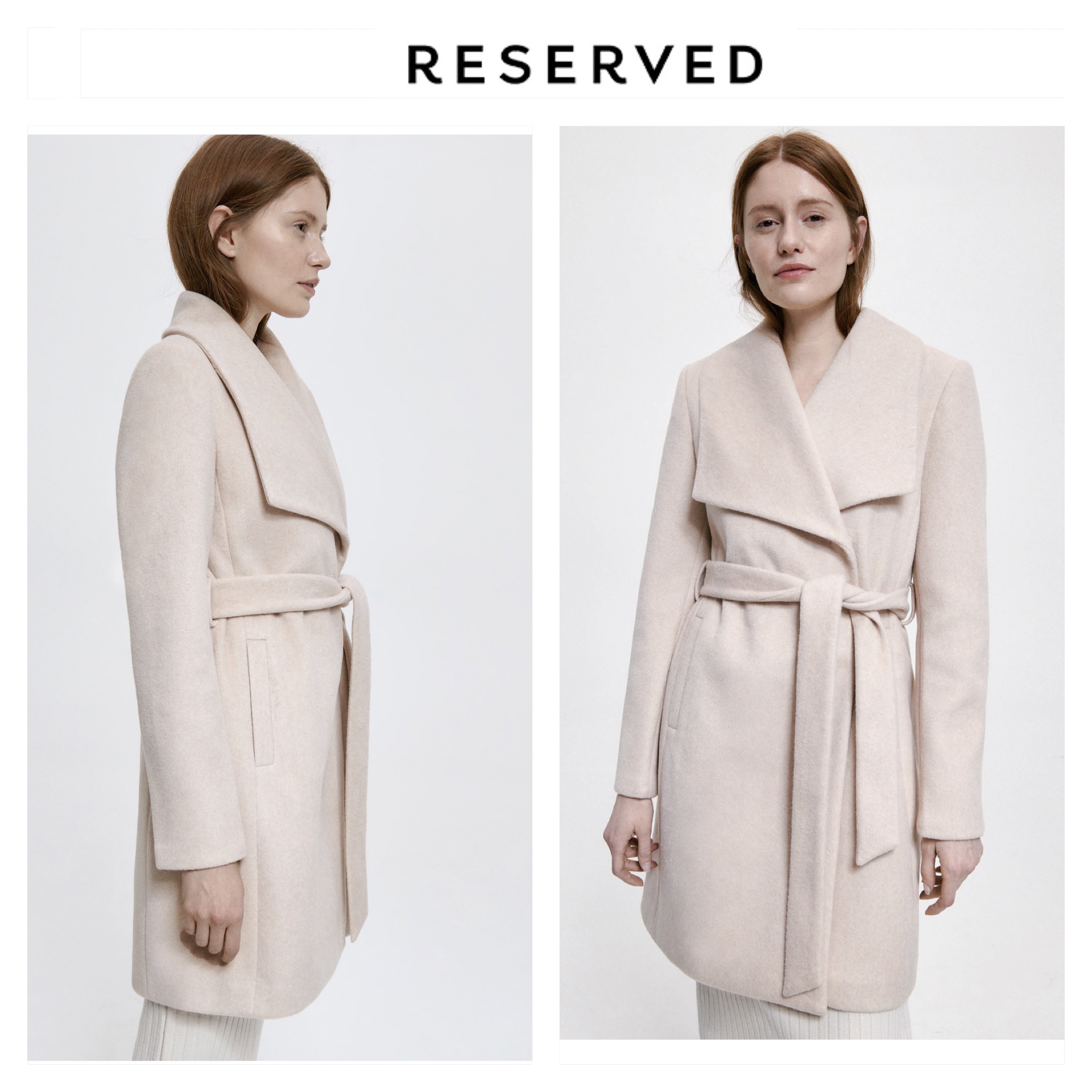 เสื้อโค้ท เสื้อกันหนาว เนื้อผ้าสักหลาดวูล สีเบจอ่อน แบรนด์ RESERVED