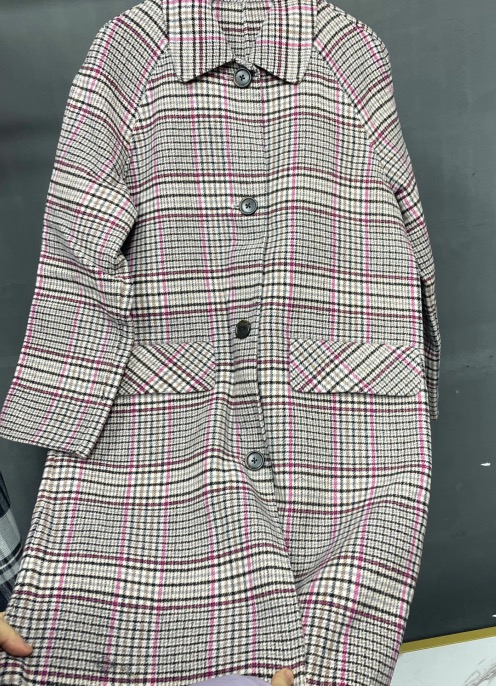 Lily เสื้อโค้ท เสื้อกันหนาว เนื้อผ้าสักหลาดวูล ลายตารางชมพูเทา แบรนด์lily