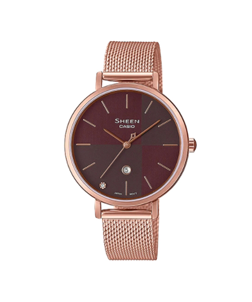 CASIO SHEEN นาฬิกาข้อมือ นาฬิกากันน้ำ นาฬิกาของแท้ ประกันศูนย์ CMG 1 ปี รุ่น SHE-4547PGM-5A นาฬิกาสีน้ำตาล