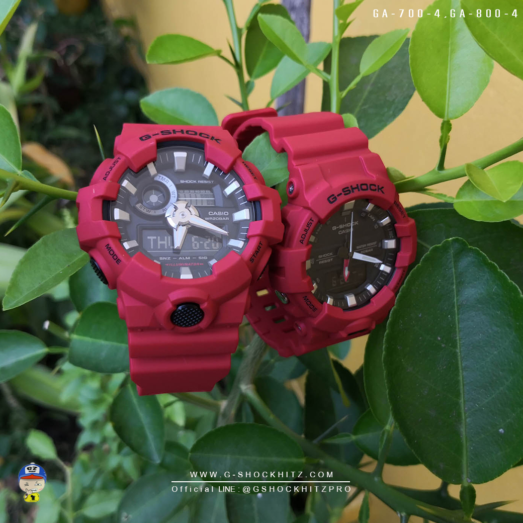 CASIO G-SHOCK นาฬิกาข้อมือ นาฬิกากันน้ำ นาฬิกาของแท้ ประกันศูนย์ CMG 1 ปี รุ่น GA-700-4 / GA-800-4 นาฬิกาสีแดง